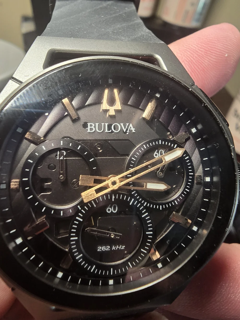 Bulova Men's - Bulova CURV 44mm Titanium/Stainless Case with Black Strap.